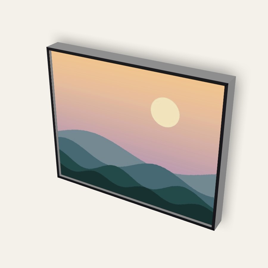 A canvas board in a slim black inset frame