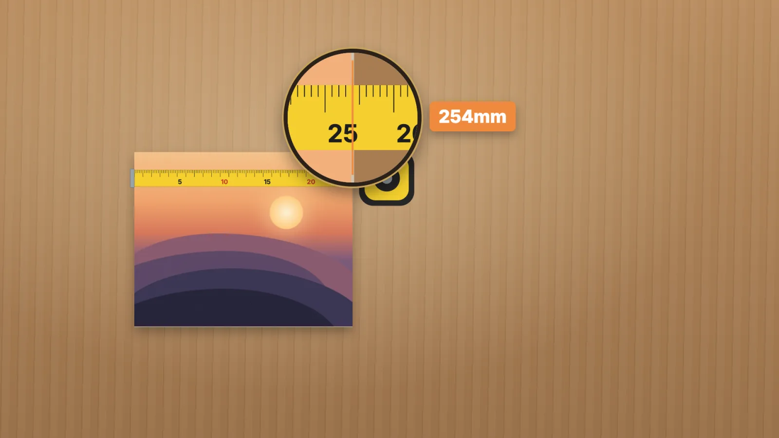 A tape across the photo, magnified at the right edge: 254mm.