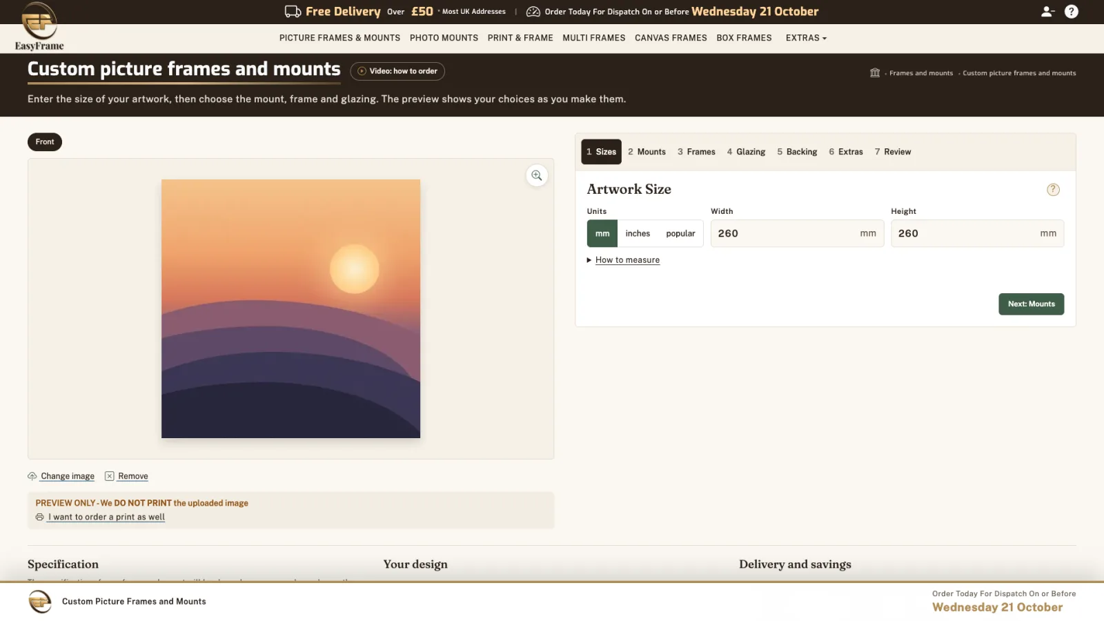 The sample sunset picture shown in the designer's preview.