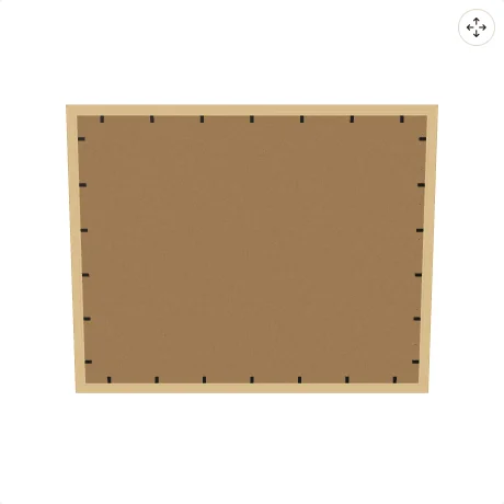 The 3D model from the back: the MDF backing board held in with flexible points.