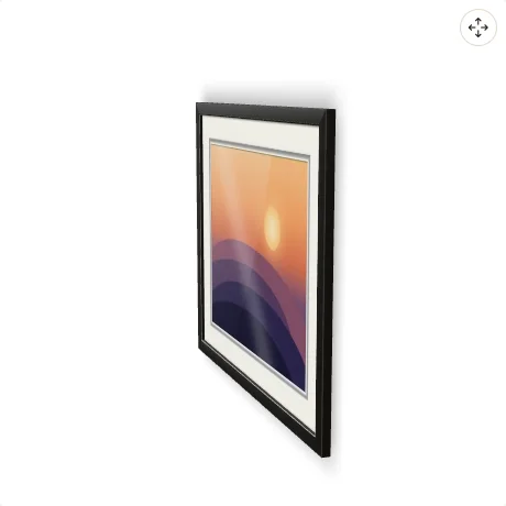 The 3D model turned to the side, showing the depth of the frame, the mounts and the picture.