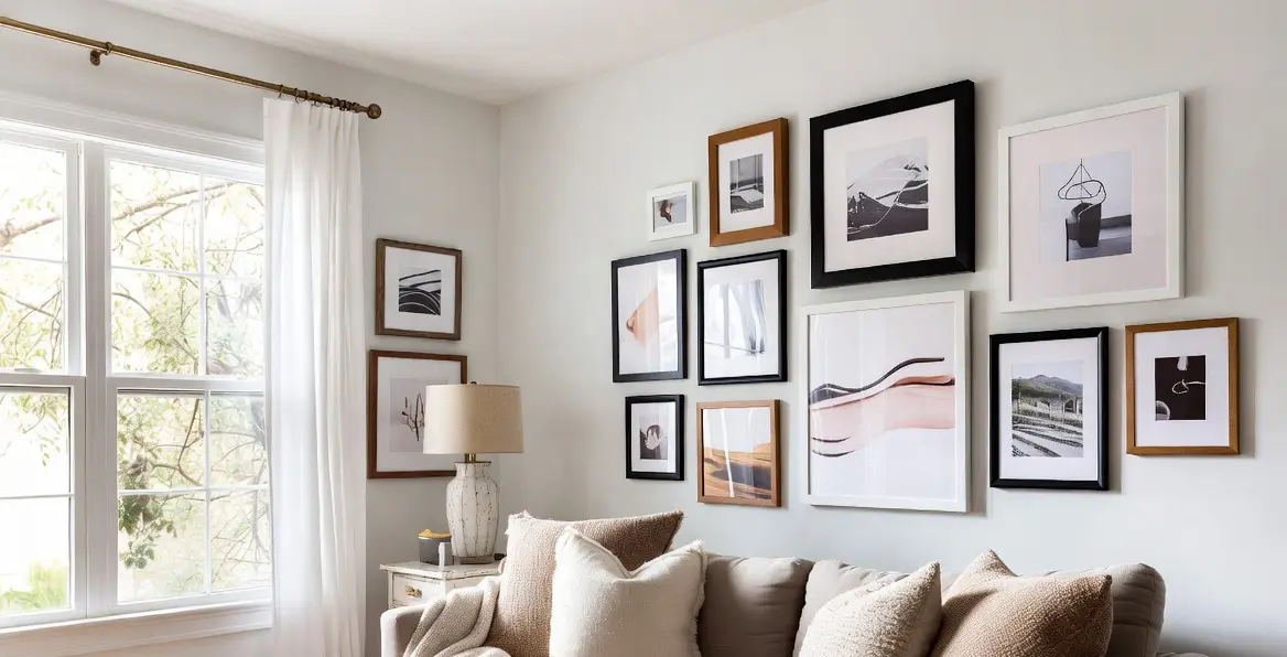 Large custom picture frames with beautiful artwork in modern living room – up to 48x36 inches