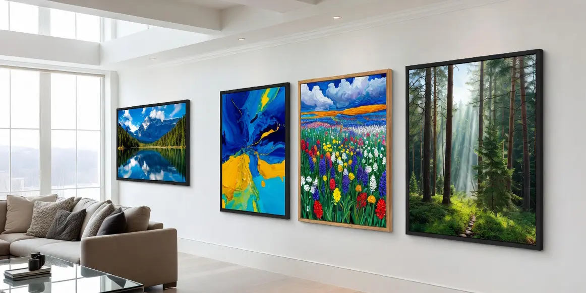 Large custom picture frames with beautiful artwork in modern living room � up to 48x36 inches