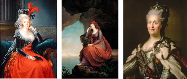 
Routine royals. Left is Maria Carolina painted whilst in Italy. Centre is Maria Josepha painted in Austria. And right is Catherine the Great painted in Russia.  

