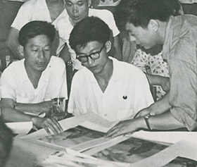 The artist (with glasses) in 1968. .