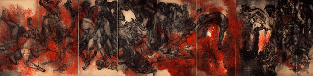Iri and Toshi Maruki�s �Fire� (1950), the 2nd of 15 so-called �Hiroshima Panels�. Presented flat rather than folded.
