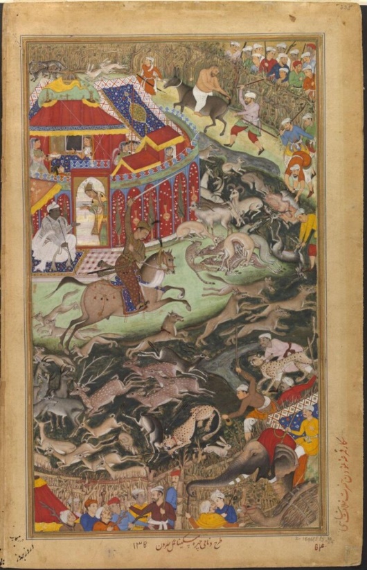 Miskina and Sarwan also collaborated on this painting of Emperor Akbar hunting. Miskina did the composition and the emperor�s face. But Sarwan did the rest.