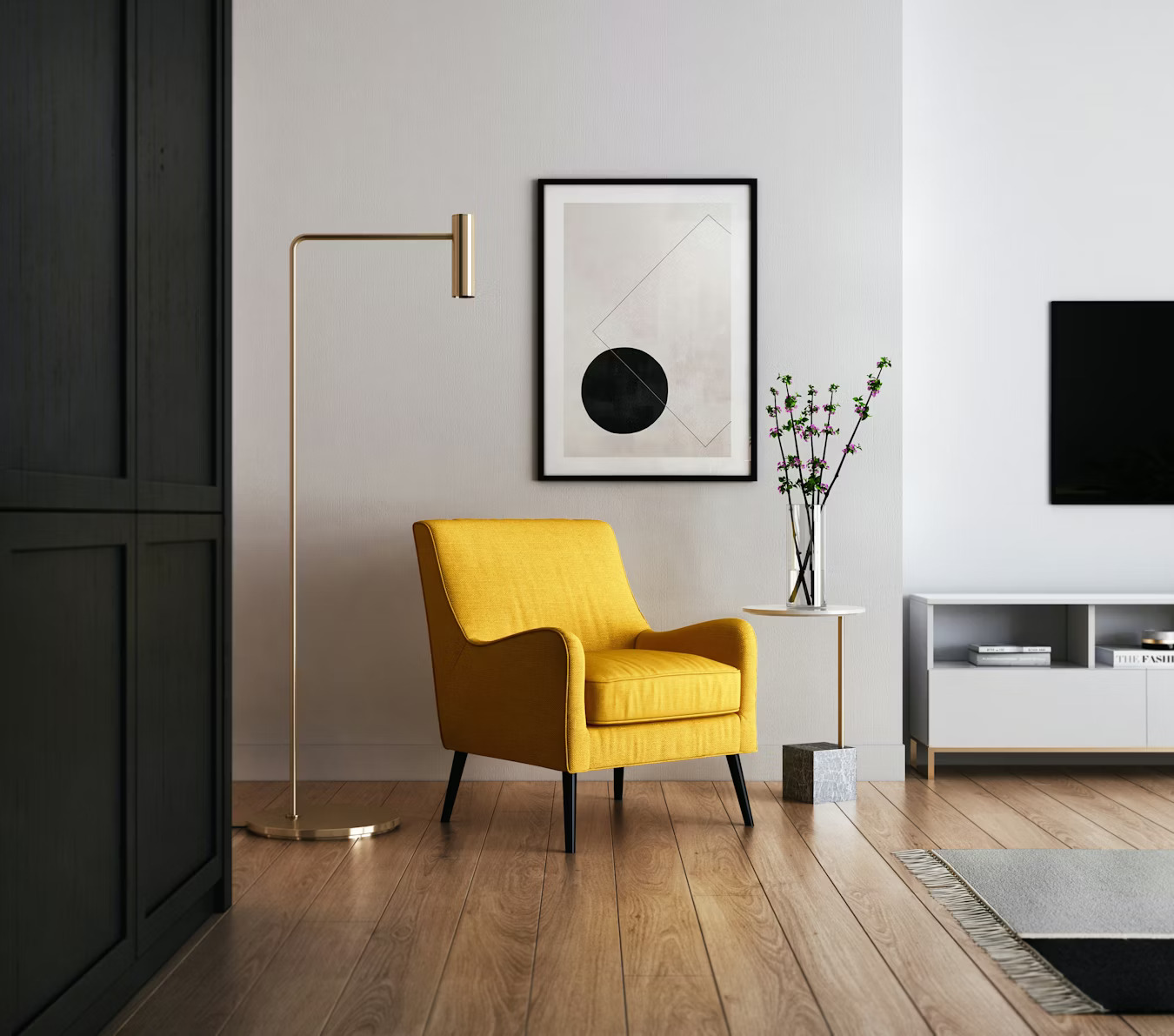 Panoramic photo displayed on a minimalist picture ledge