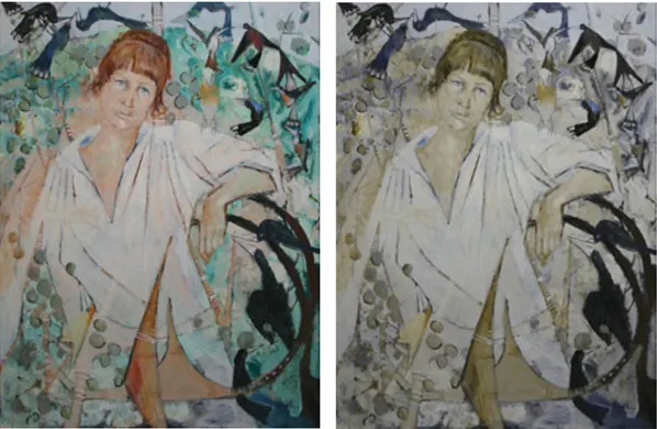 
Expressionist painter Clifton Pugh has won Australia�s Archibald Prize three times. Yet he is what is called a �protanope�. This was enough to keep him out of the Australian Navy (and stopped my maternal grandfather from getting into the Royal Navy during WW2, though the Merchant Navy took him on thinking he was a cook though he�d become one before his cunning ruse was exposed). He lacked the long-wavelength retinal cones which let him distinguish greens, reds and yellows from each other.
The picture on the left, above, is what he would see if he were looking at the picture on the right. And the picture on the right, above is what those with normal colour vision would see. As you might guess, for me there is no difference at all. But I am trusting Dr Skoyles, the author of the excellent article at on this one.
