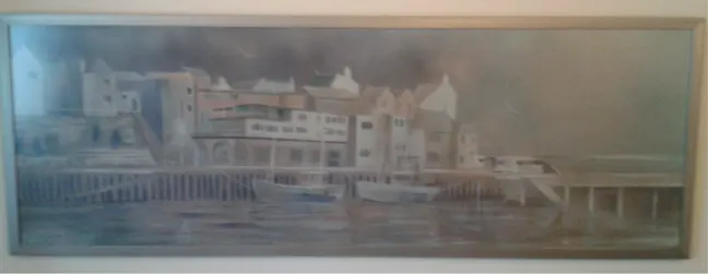 He�s not famous. Yet. But he was selling his paintings overseas when he was in his mid-teens. This one, and he was so versatile even the that every work was different from the last, was painted when he was just 16. Using discounted car-spray with convenient labels referencing vehicles that must now be classics, he sprayed through an array of card templates he�d cut, only adding the final for masts and such with a brush. The scene was Bridlington harbour in an autumnal mist. Anyone who�s been there will recognise its accuracy. And the colour-blind artist, my brother Mark Dunwell, who trained as an architectural technician.