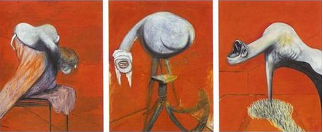Apparently this triptych is Bacon�s �Three Studies for Figures at the Base of a Crucifixion�. Maybe I�m missing something. But others were too, since generally it didn�t go down too well.
