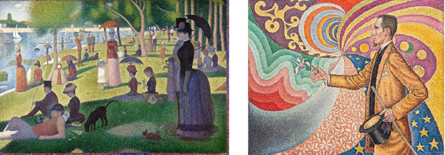 Georges Seurat�s �A Sunday on La Grande Jette�. A great example of pointillism. And Paul Signac�s �Portrait of F�lix F�n�on�. Again pointillism.