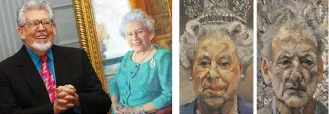 They say that every artist paints themselves. Left is Rolf Harris with his portrait of the Queen who was later to detain him at her pleasure. She seems to have acquired his dentures, if anything. But, right of centre, Lucian Freud�s portrait of Her Majesty bears a stark resemblance to his self-portrait to the right. Doubtless the Queen now faces a difficult choice as to which one to hang over the mantelpiece. 