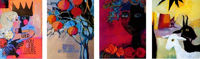 Wachtmeister�s book �Lied von der Liebe� (which translates as �Song of Love�) is her take on the Hebrew Bible�s �Song of Songs�. Her illustrations, to my mind, make Mark Chagall�s efforts look entirely amaterusih in comparison. On this basis alone, in my opinion, she�s underrated. And collectable.