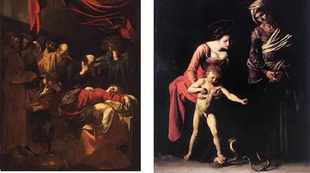 Left: �Death of the Virgin� which used a prostitute as a model. Right: �Madonna of the Grooms� which seems to reflect the artist�s unfortunate preoccupation with youthful male eroticism.